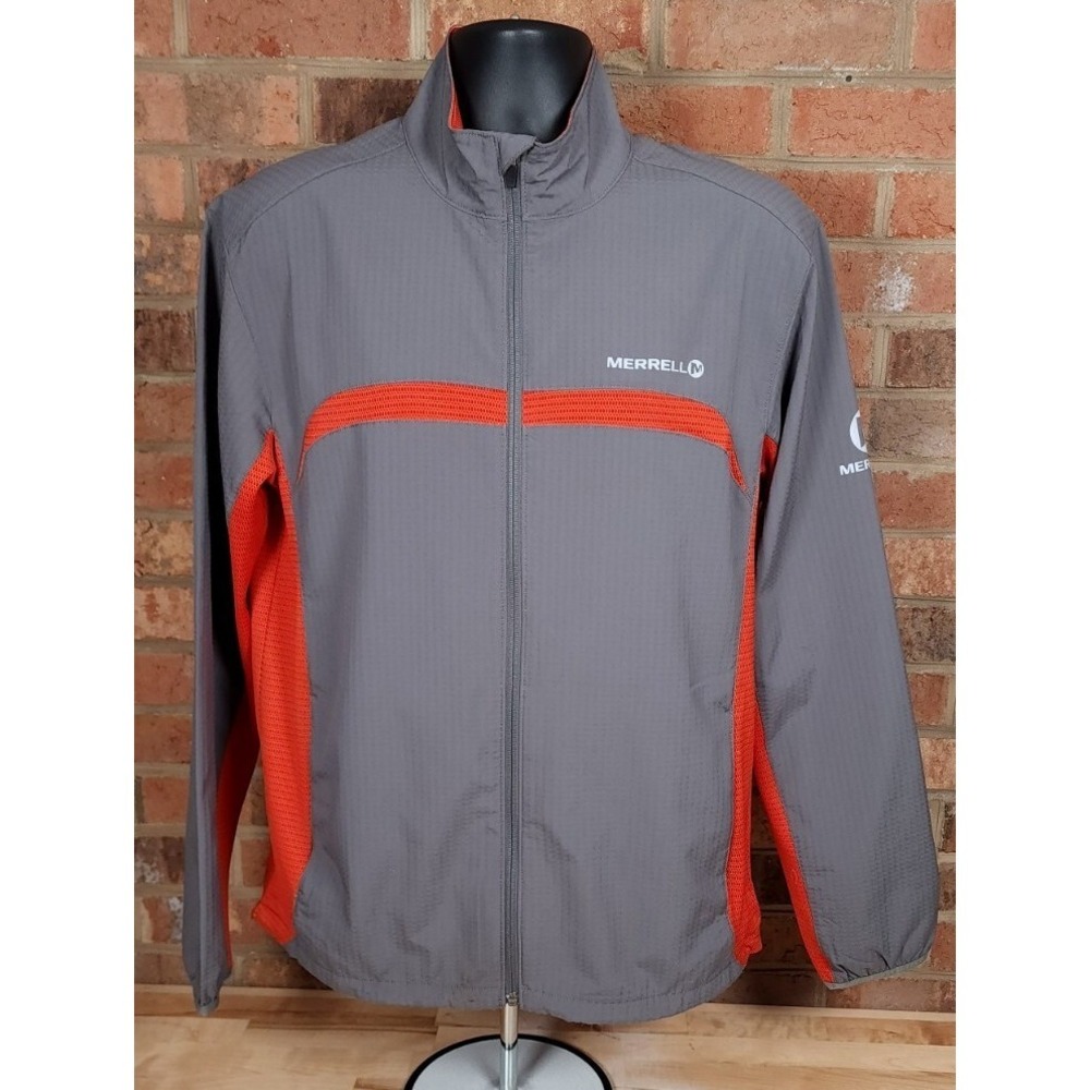 Merrell Gray Orange Waffle Knit Full Zip Jacket Mens Size Medium